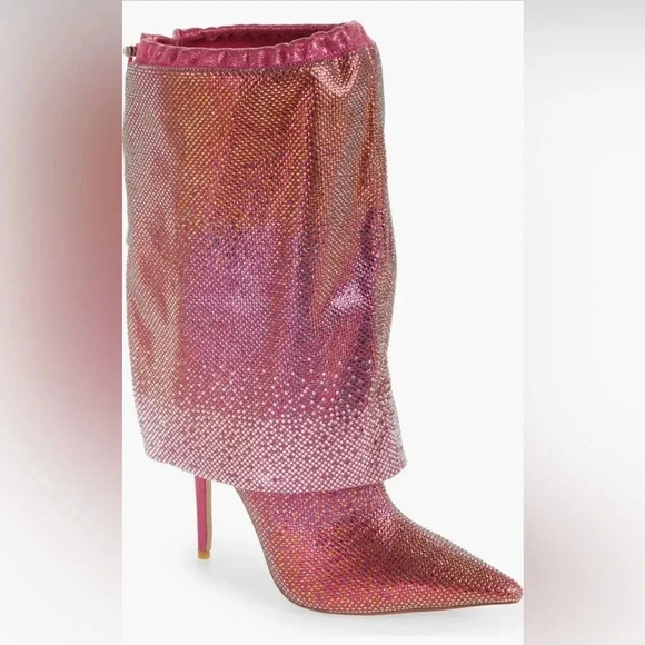 Azelea Wang  Pink Wishful Crystal Embellished Pointed Toe Boot - Picture 1 of 8